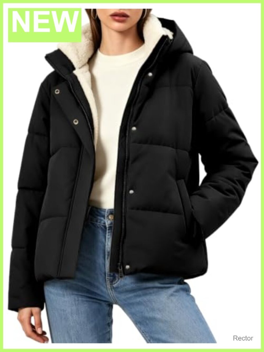 Quilted Puffer Jacket Cropped Sherpa Fleece Lined Coat